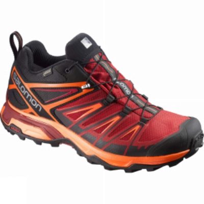 Salomon Mens X-Ultra 3 GTX Shoe Black/Red Dahlia/Scarlet Ibis